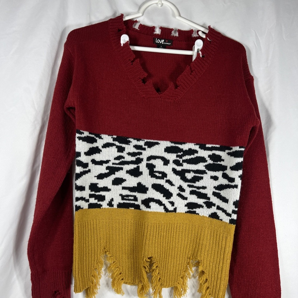 Love By Chelsey Top Womens Size‎ Small Long Sleeve Patchwork Multicolor